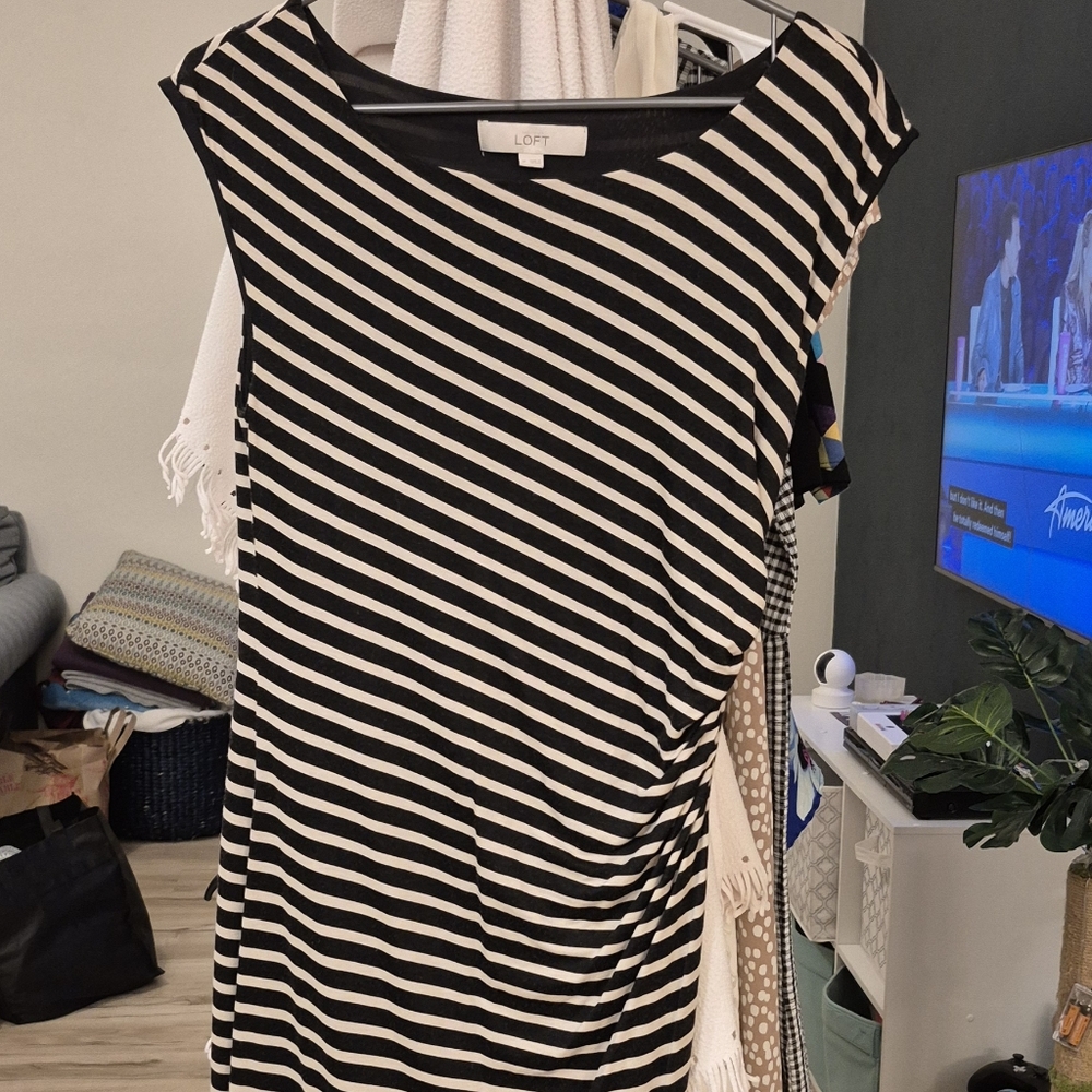 LOFT Black and White Striped Dress